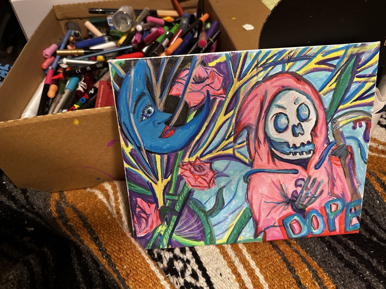 Colorful skull figure painting