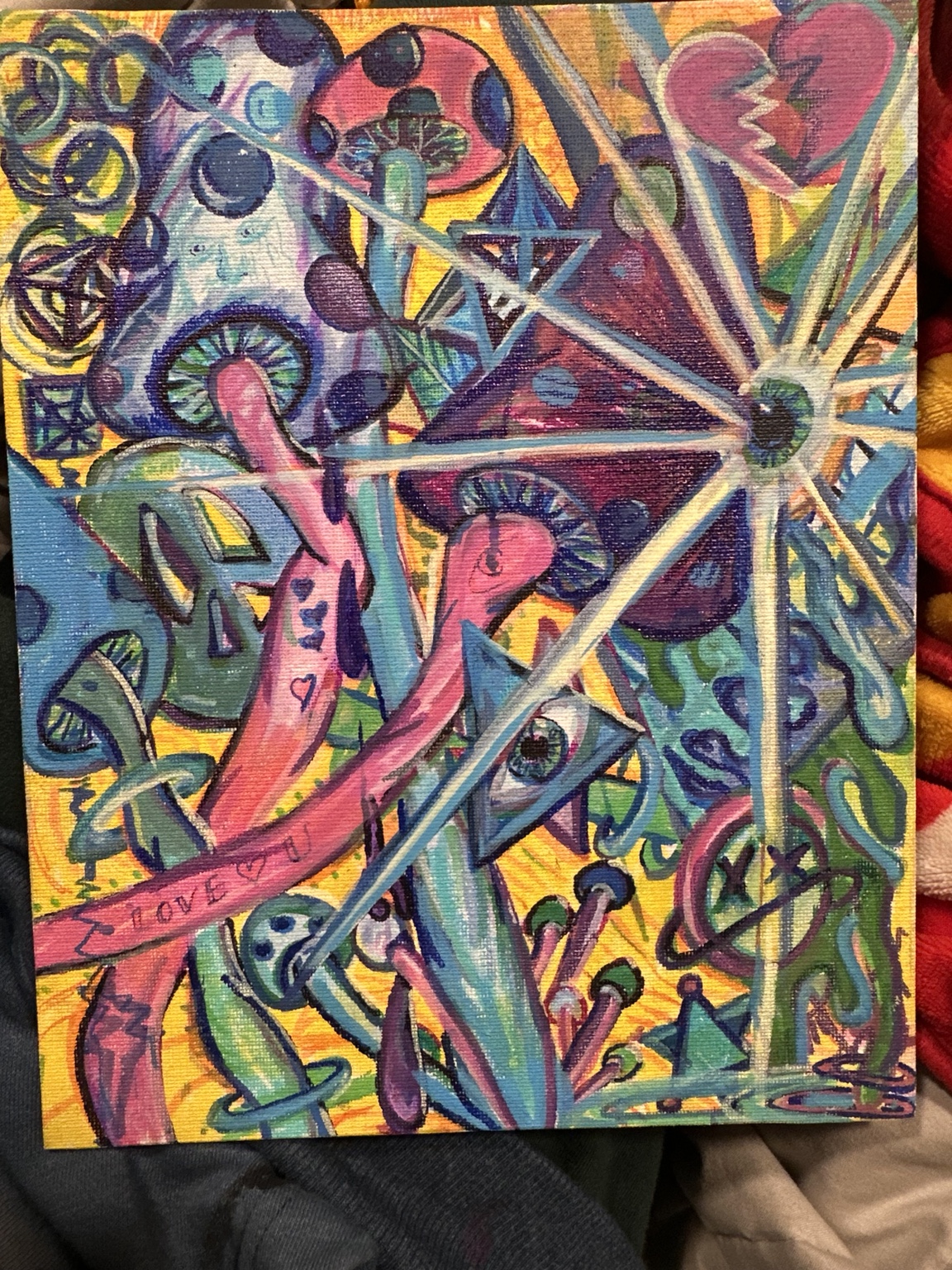 Mushroom and geometric abstract painting