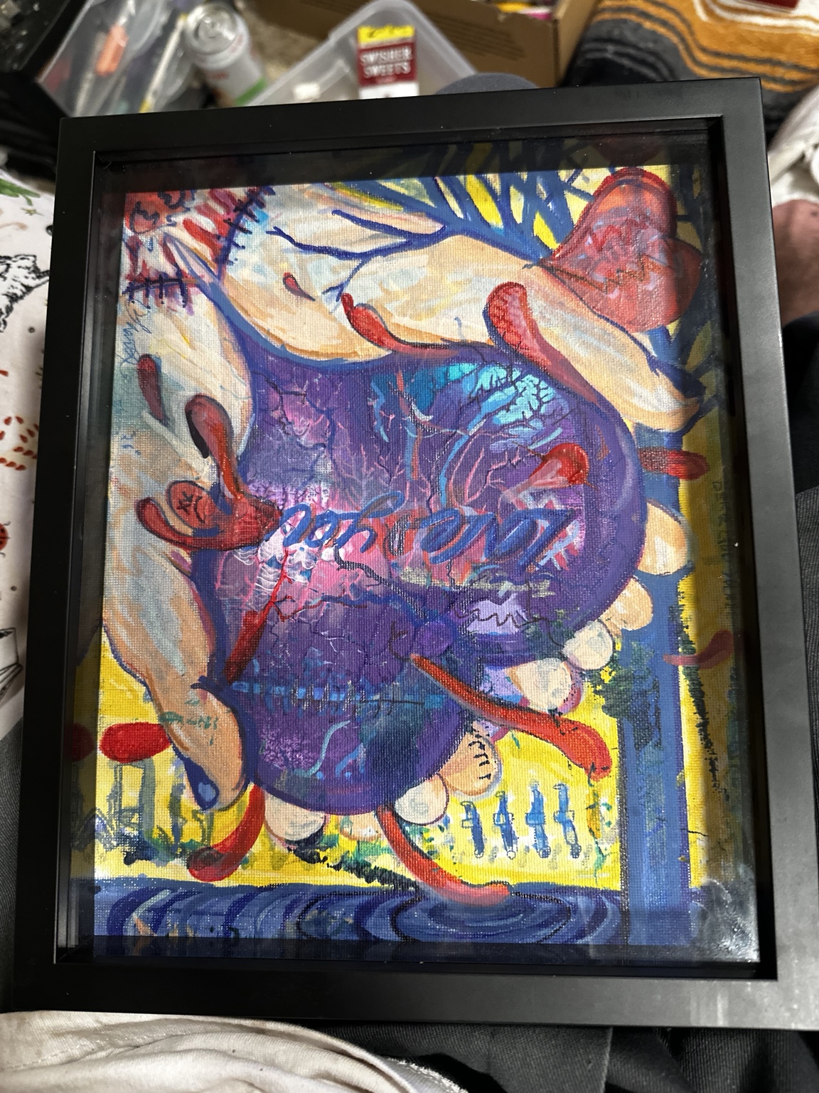Framed colorful abstract artwork
